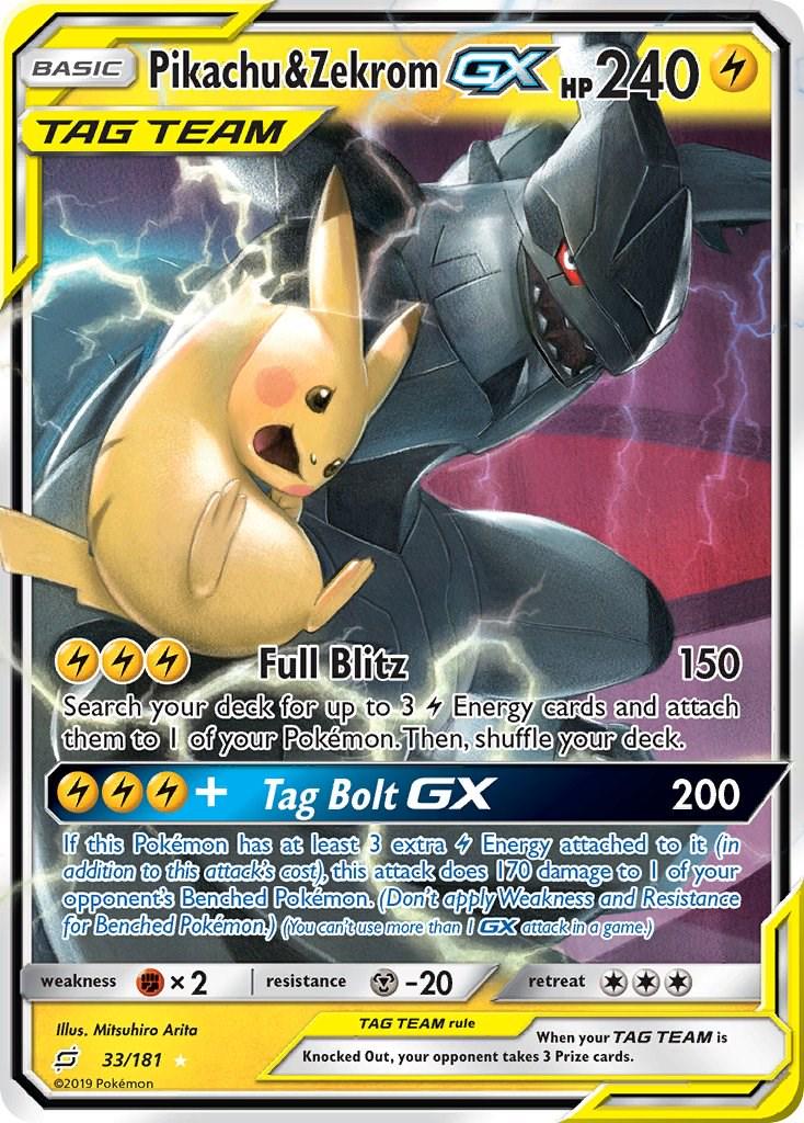 Pikachu & Zekrom GX #33 Pokemon Team Up Holo - Near Mint